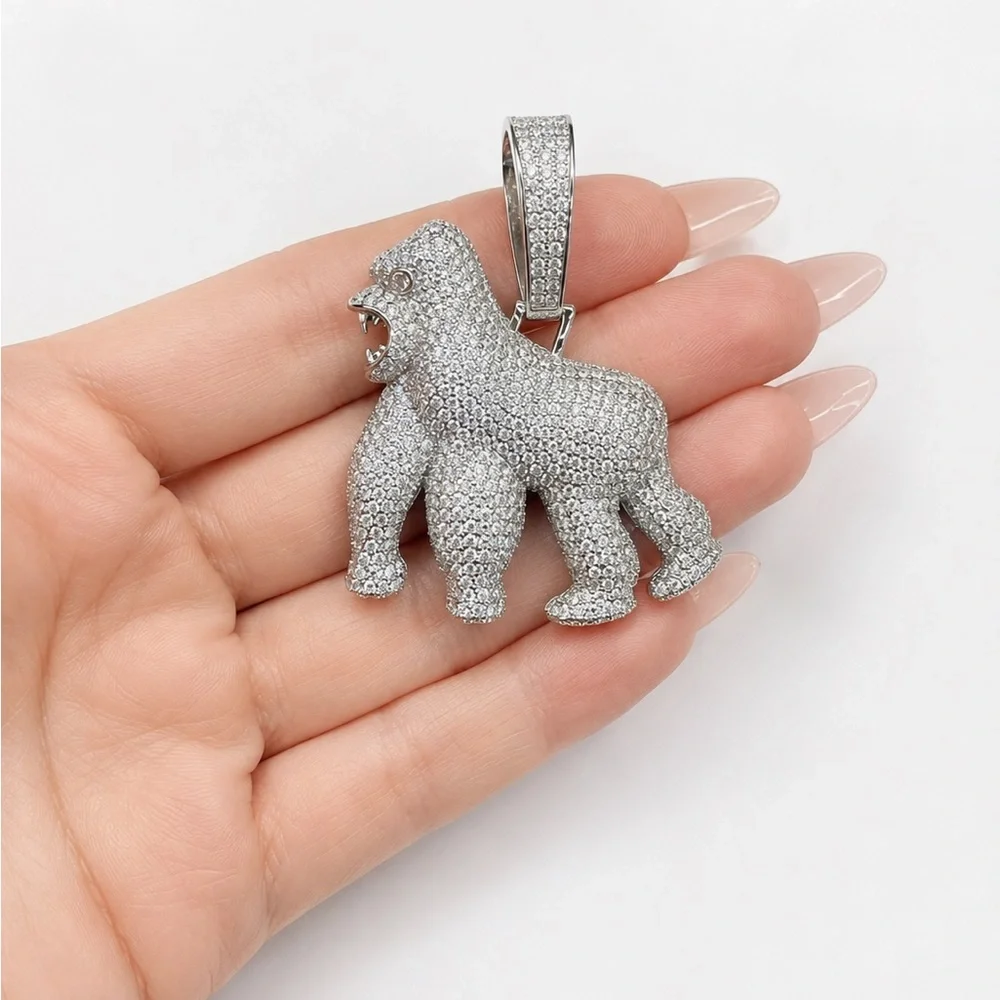 925 Sterling Silver 6.90CT MOISSANITE Iced Out Gorilla Pendant